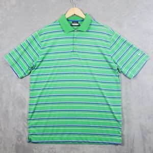 Nike Golf Mens Dri-FIT Polo Shirt Green Blue Striped Standard Fit Large